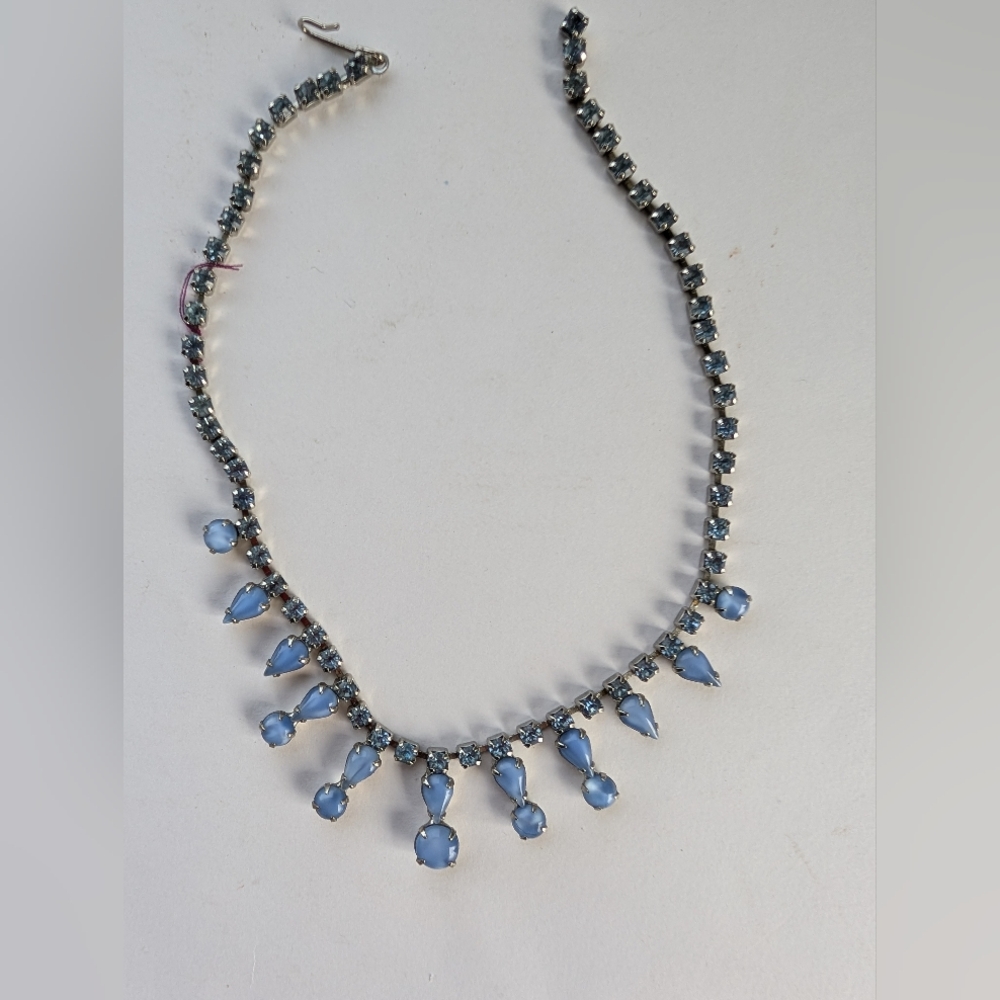 Vintage  Blue Rhinestone Necklace Single Strand.